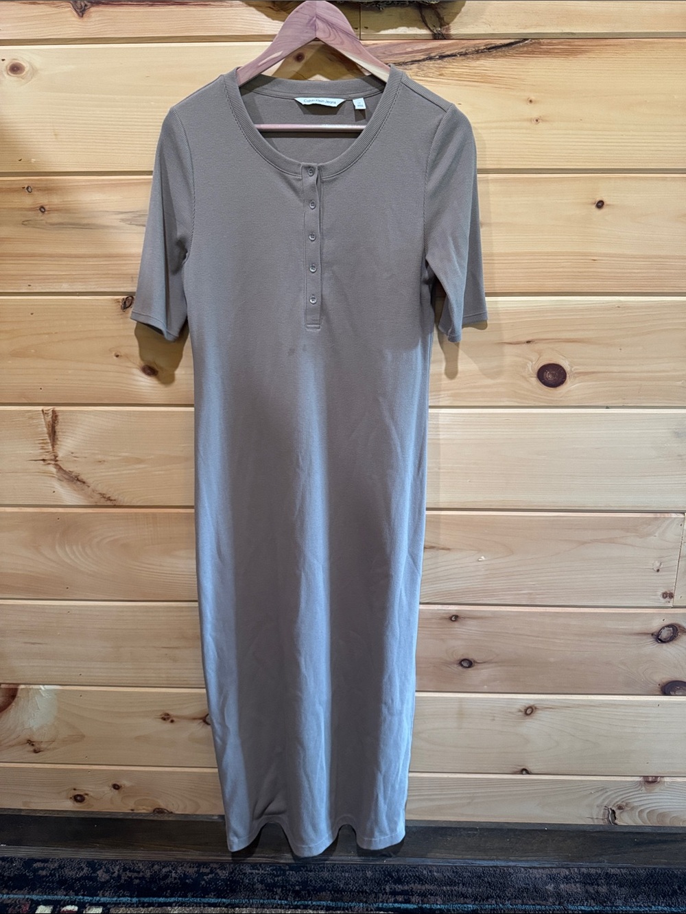 Calvin Klein Taupe Short-Sleeve Midi Henley Dress